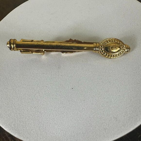 Christian Dior Logo Tie Clip in Gold Tone Men Formal Suit‎ Accesories Authentic - Picture 1 of 8
